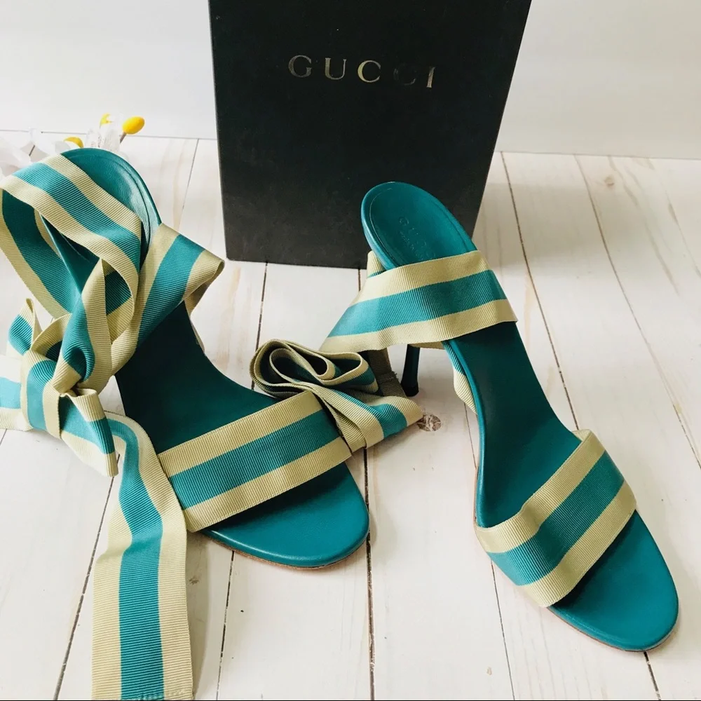 Authentic GUCCI Gross Grain Ribbon Tie-up Sandals - Picture 3 of 8